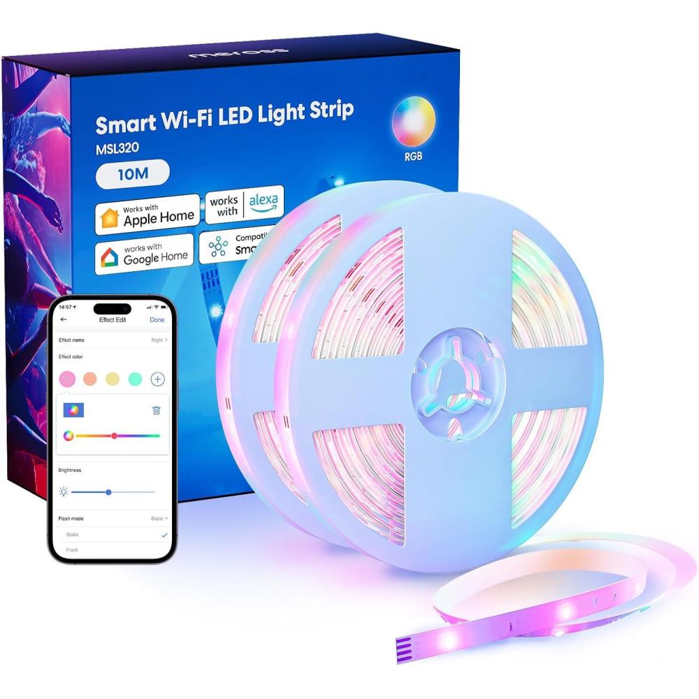 imageSmart LED Strip Lights Works with Apple HomeKit 328ft WiFi RGB Strip Compatible with Siri AlexaampampGoogle and SmartThings App Control Color Changing Led Strips for Home Bedroom Kitchen TV PartyBasic version