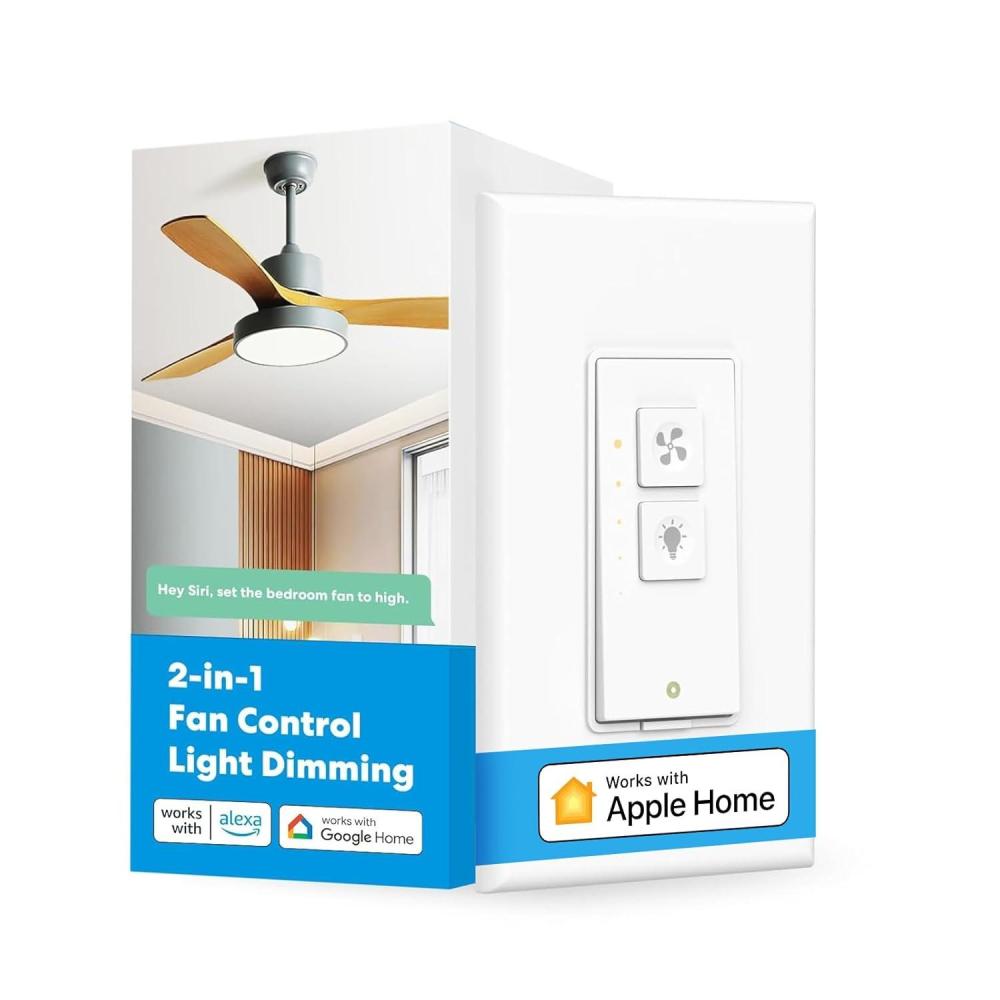 imagemeross Smart Ceiling Fan Control ampamp Dimmer Light Switch Works wApple HomeKit Alexa Google ampamp SmartThings 4Speed Fan Control 24G WiFi Fan and Light Switch Combo Neutral Wire Needed Single Pole1 pack