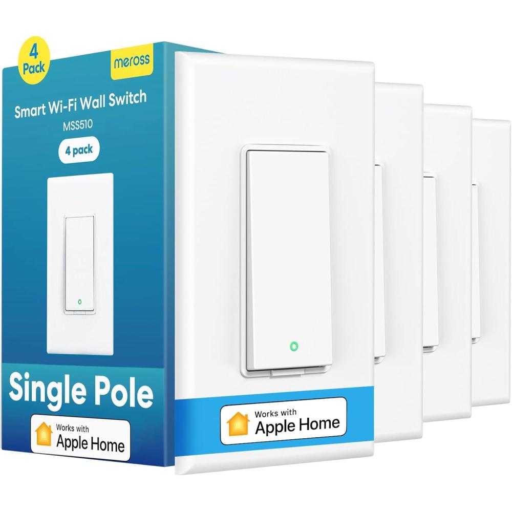 imagemeross Smart Light Switch 4 Pack Supports Apple HomeKit Siri Alexa Google Assistant ampamp SmartThings Single Pole Light Switch Neutral Wire Required Remote Control Schedule 24GHz WiFiSingle Pole Smart Switch 4 Pack