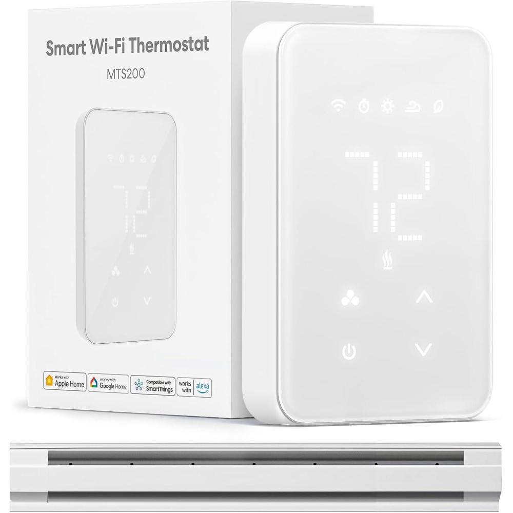 imagemeross Smart Thermostat for Electric Baseboard and inWall Heaters Work with HomeKit Alexa and Google Home 120V240V WiFi Programmable Thermostat with Easy Install Energy Saving 4 Wires NeededElectric Baseboard Smart Thermostat