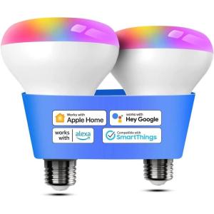 Meross Smart Light Bulb, BR30 Flood WiFi LED Bulbs Compatible with Apple HomeKit, Alexa, Google Assistant & SmartThings, Dimmable E26 Multicolor 2700K-6500K RGBCW, 1300 Lumens 100W Equivalent, 2 Pack