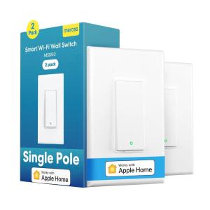 Meross Smart Light Switch Supports Apple Homekit, Siri, Alexa, Google Assistant & SmartThings, 2.4Ghz WiFi Light Switch, Neutral Wire Required, Single Pole, Remote Control Schedule, 2 Pack(Single Pole 2 Pack)