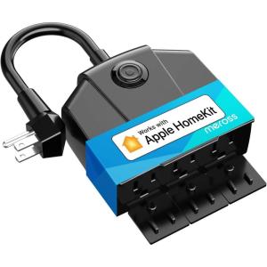 Outdoor Smart Plug, meross Outdoor Wi-Fi Outlet with 3 Independent Sockets Compatible with Apple Homekit, Alexa and SmartThings, Voice & Remote Control, Timer, 2.4 GHz only,Black(HomeKit 3 Outlets)