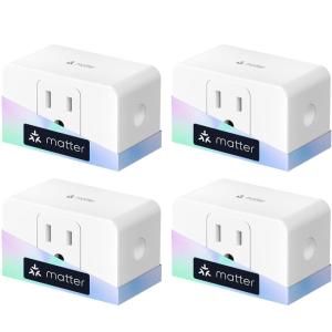 meross Matter Smart Plug, Energy Monitoring Smart Outlet, Wi-Fi Plug Work with Alexa, Apple HomeKit, Google with Schedule Timer, 15A/1800W, 100% Privacy Matter Smart Home, App & Voice Control 4 Pack(Upgraded Matter Plug 4 Pack)
