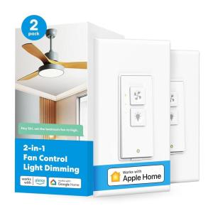 meross Smart Ceiling Fan Control & Dimmer Light Switch, Works w/Apple HomeKit, Alexa, Google & SmartThings, 4-Speed Fan Control, 2.4G Wi-Fi Fan and Light Switch Combo, Neutral Wire Needed, Single Pole(2 Pack)