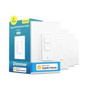 meross Smart Dimmer Switch, Single Pole WiFi Light Switch Works with Apple HomeKit, Alexa, Remote/Voice Control and Schedule, Neutral Wire Required, 2.4GHz WiFi Only, No Hub Required, 2 Pack(4 Pack)
