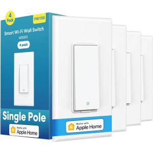 meross Smart Light Switch 4 Pack Supports Apple HomeKit, Siri, Alexa, Google Assistant & SmartThings, Single Pole Light Switch, Neutral Wire Required, Remote Control Schedule, 2.4GHz Wi-Fi(Single Pole Smart Switch 4 Pack)