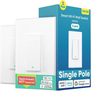meross Smart Light Switch 4 Pack Supports Apple HomeKit, Siri, Alexa, Google Assistant & SmartThings, Single Pole Light Switch, Neutral Wire Required, Remote Control Schedule, 2.4GHz Wi-Fi(Non-HomeKit Light Switch)