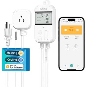 meross Smart Temperature Controller 15A 1800W, Smart Wi-Fi Thermostat Controlled Outlet Plug Works with Apple Home, Alexa, Google Home for Heating Cooling Homebrew Fermentation Reptiles Greenhouse(New Temperature Controller)