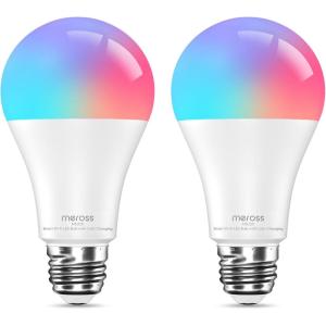 meross Wi-Fi Smart Light Bulb, Color Changing Led Bulbs Compatible with Alexa and Google Home, 2700K-6500K Tunable White, 810 Lumens 60W Equivalent, A19, E26, 2 Pack(Non-HomeKit 2 Pack)