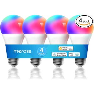 meross Wi-Fi Smart Light Bulb, Color Changing Led Bulbs Compatible with Alexa and Google Home, 2700K-6500K Tunable White, 810 Lumens 60W Equivalent, A19, E26, 2 Pack(HomeKit 4 Pack)