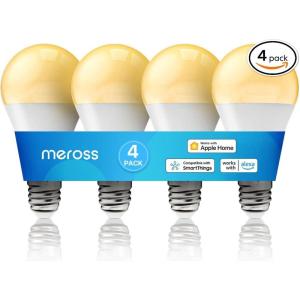 meross Wi-Fi Smart Light Bulb, Color Changing Led Bulbs Compatible with Alexa and Google Home, 2700K-6500K Tunable White, 810 Lumens 60W Equivalent, A19, E26, 2 Pack(HomeKit Dimmable 4 Pack)