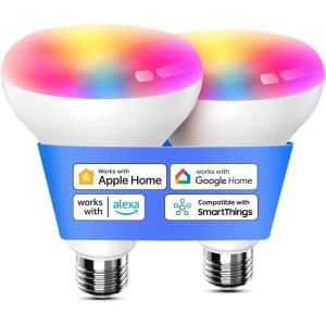 meross Wi-Fi Smart Light Bulb, Color Changing Led Bulbs Compatible with Alexa and Google Home, 2700K-6500K Tunable White, 810 Lumens 60W Equivalent, A19, E26, 2 Pack(HomeKit 2 Pack)