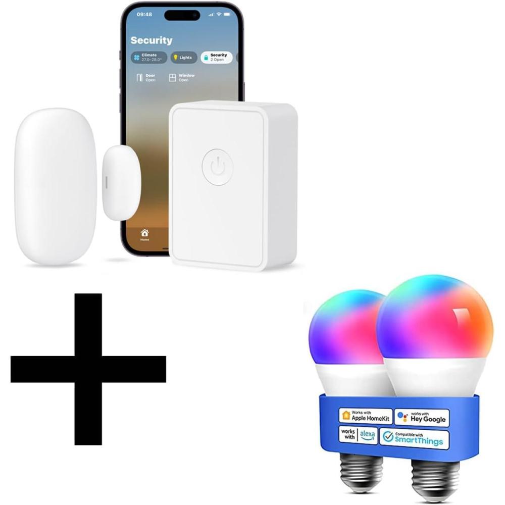 imagemeross Smart WiFi Door ampamp Window Sensor Kit Smart LED Light Bulb