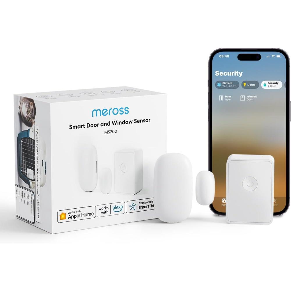 imagemeross Smart WiFi Door ampamp Window Sensor Kit Support Apple HomeKit Alexa Google SmartThings for Burglar Alert 328ft Range Home Automation Security ampamp Kid Safety 24GHz WiFi Meross Hub IncludedSensorHub Kit