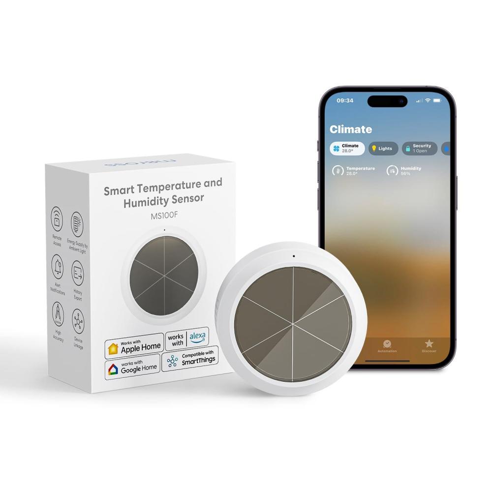 imagemeross WiFi Thermometer Hygrometer Meross Hub Required BatteryFree Smart Humidity and Temperature Sensor with Solar Powered Remote Monitor Support Apple Home Alexa Google Home and SmartThings