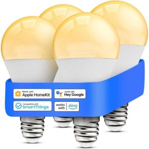 Meross Smart Light Bulb, Dimmable WiFi LED Bulb Compatible with Apple HomeKit, Siri, Alexa, Google Home, SmartThings, A19 E26 Warm White 2700K, 810 Lumens 9W 60W Equivalent, No Hub Required, 4 Pack
