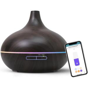 Meross Smart WiFi Essential Oil Diffuser Works with Apple HomeKit & Alexa, Ultrasonic Aromatherapy Diffuser & Mist Humidifier with Voice & APP Remote Control, Schedule & Timer, RGB Light(Dark Wood Grain Diffuser)
