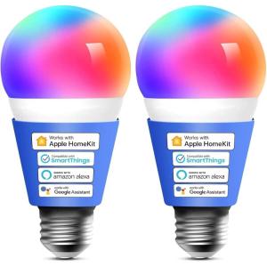 meross Smart Light Bulb, Smart WiFi LED Bulbs Compatible with Apple HomeKit, Siri, Alexa & Google Home, E26 2700K-6500K, 900 Lumens RGBWW 60W Equivalent, 1 Pack(2 Pack)