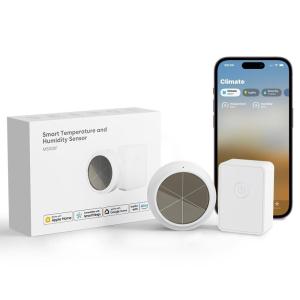 meross WiFi Thermometer Hygrometer, Battery-Free Smart Indoor Humidity Temperature Sensor with Solar Powered, Easy Setup, App Alert, Remote Monitor, Support Apple Home, Alexa, Google Home, SmartThings