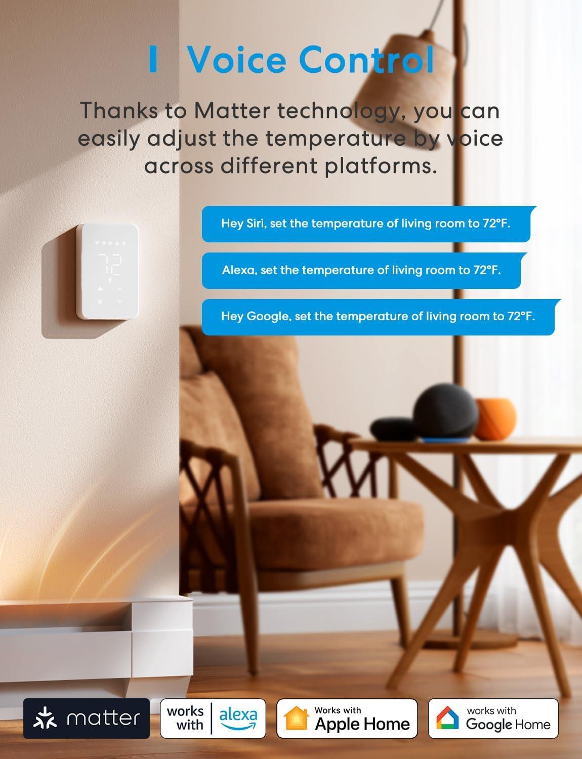 imagemeross Matter Smart Thermostat for Electric Baseboard Heater Energy Saving Programmable WiFi Thermostat for House Works with Alexa HomeKit Google SmartThings App ampamp Voice Control for Smart Home