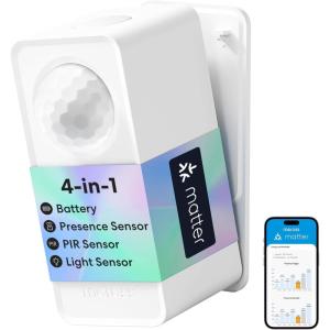 meross Matter Presence Sensor MS605, Battery-Powered 4-in-1 Smart Motion Sensor with AI Learning, IP67 PIR & Light & mmWave Radar, Matter Over Thread, Supports Home Assistant, HomeKit, Alexa (1 Pack)(1)