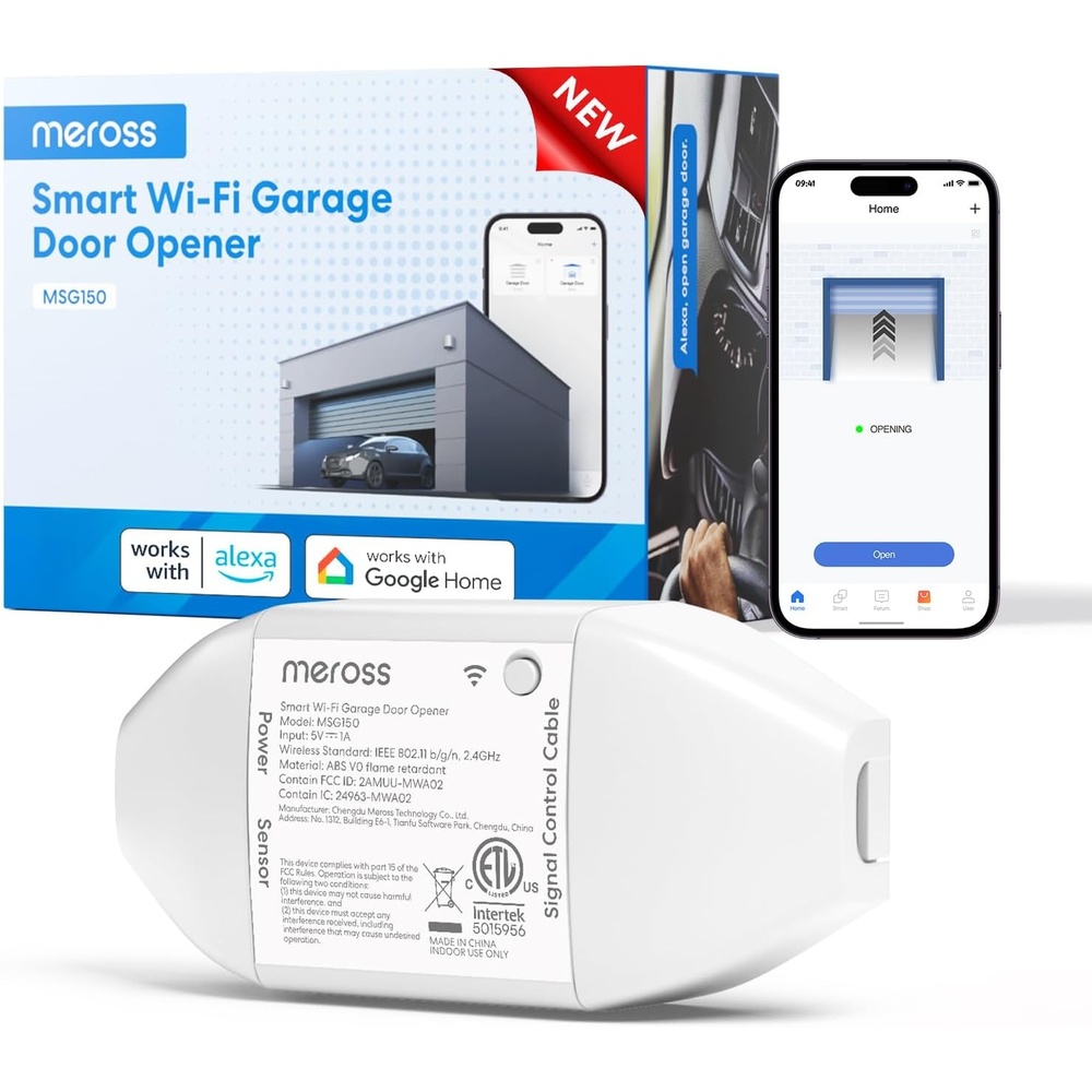 image:imagemeross Smart Garage Door Opener Remote Compatible with Amazon Alexa Google Assistant and SmartThings Enhanced Compatibility AppVoice Control Non HomeKit Version