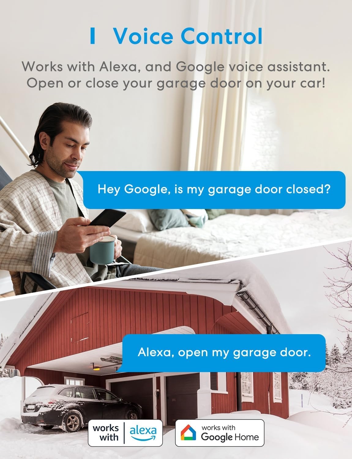 image:imagemeross Smart Garage Door Opener Remote Compatible with Amazon Alexa Google Assistant and SmartThings Enhanced Compatibility AppVoice Control Non HomeKit Version