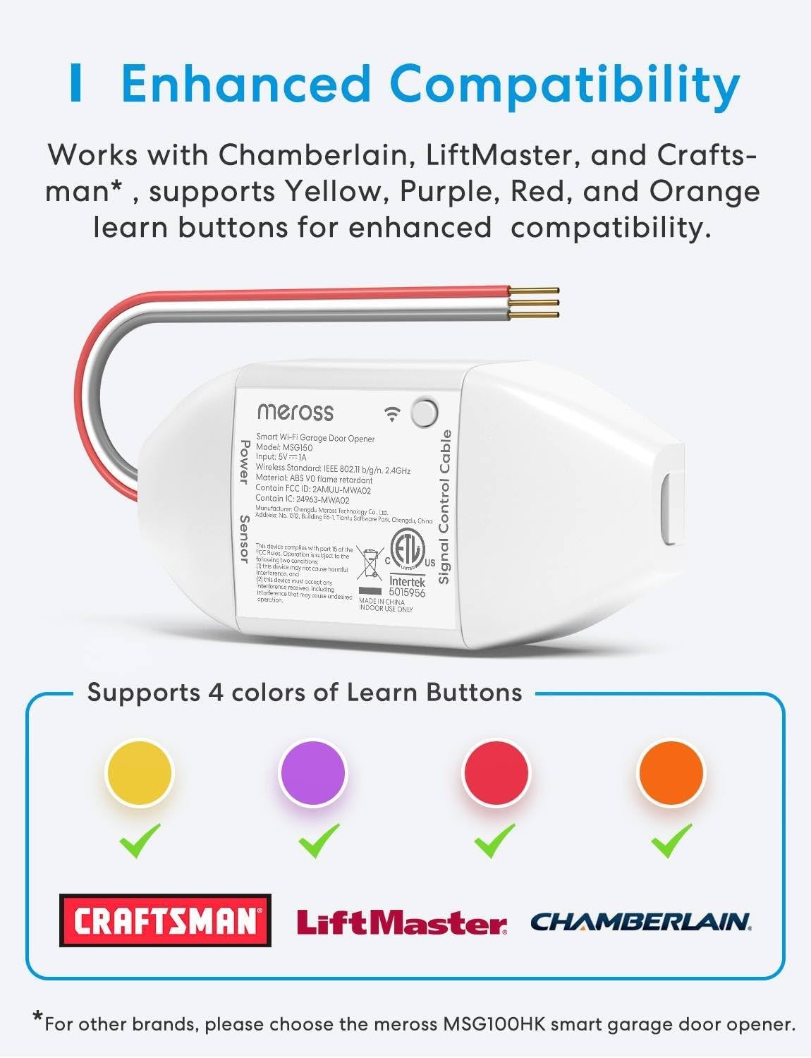 image:imagemeross Smart Garage Door Opener Remote Compatible with Amazon Alexa Google Assistant and SmartThings Enhanced Compatibility AppVoice Control Non HomeKit Version